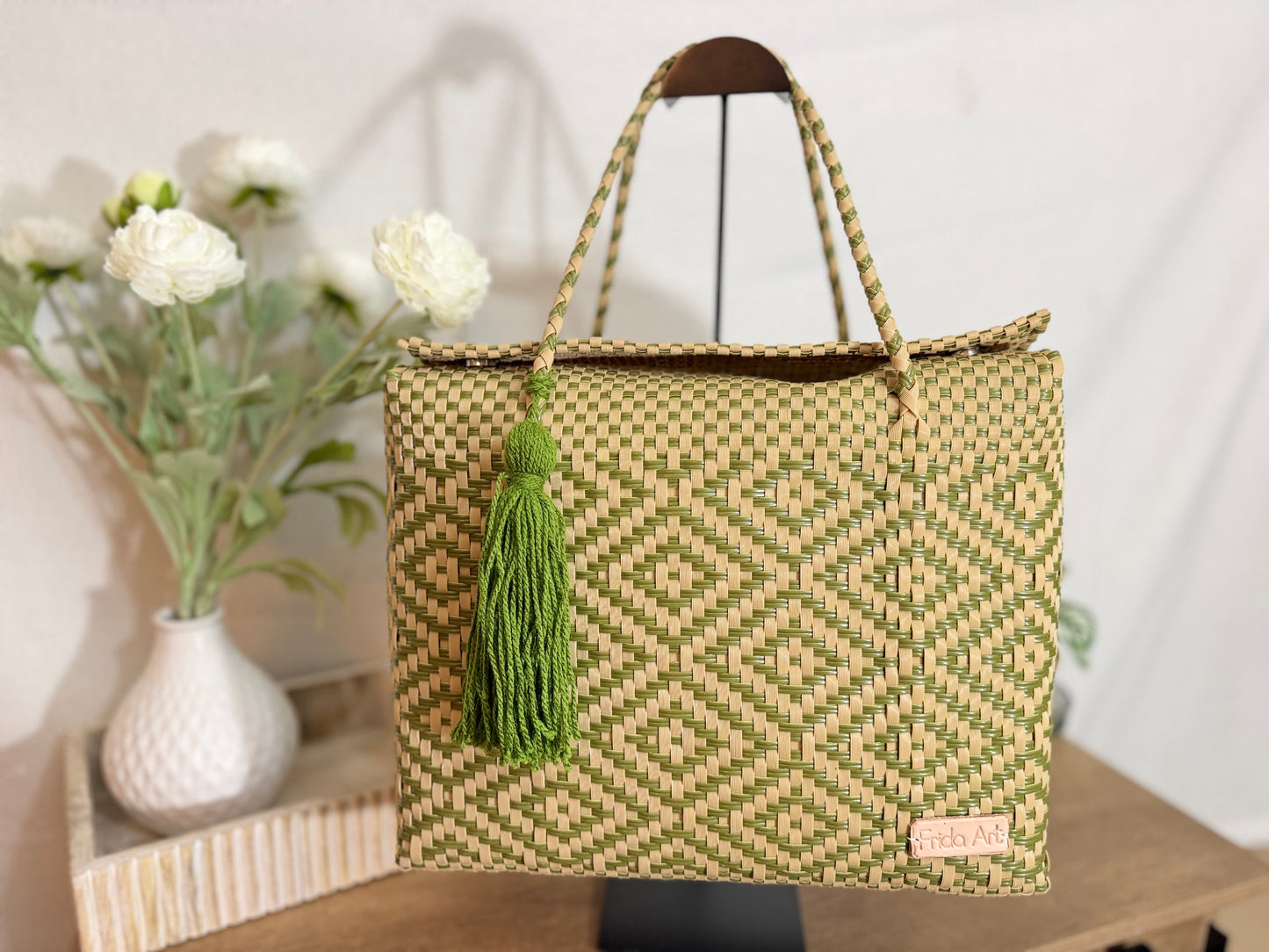 Olive green & beige