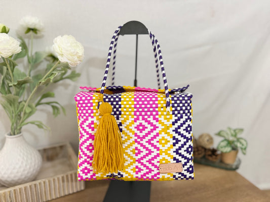 Pink, Yellow, purple & white