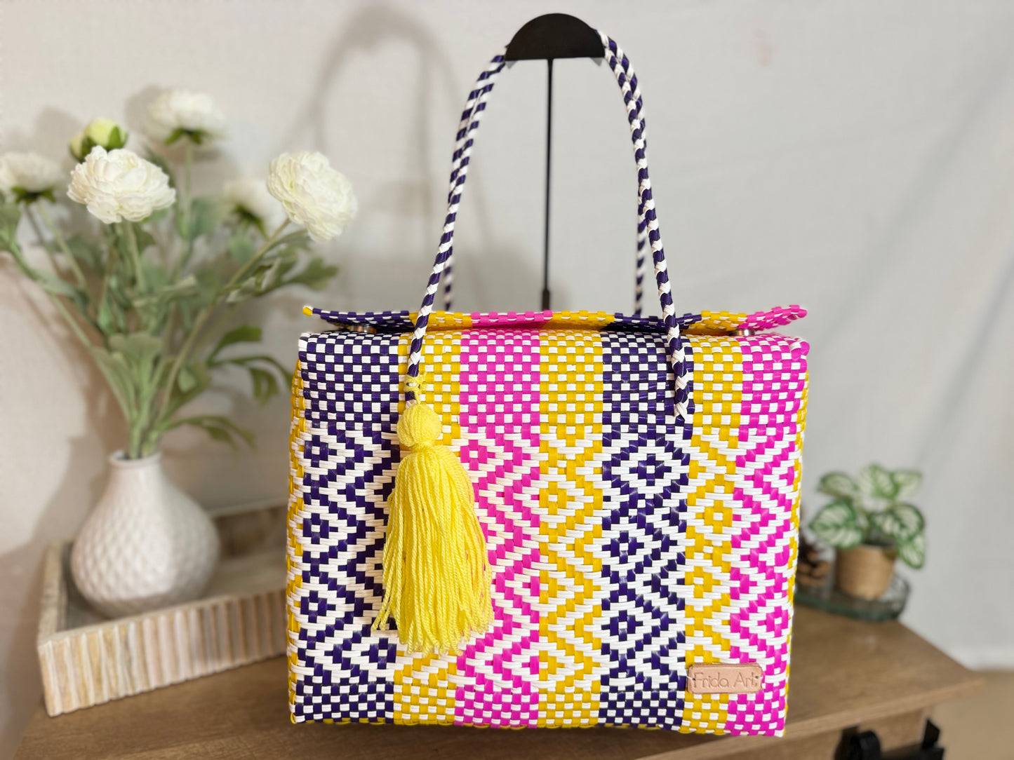 Pink, yellow, purple & white