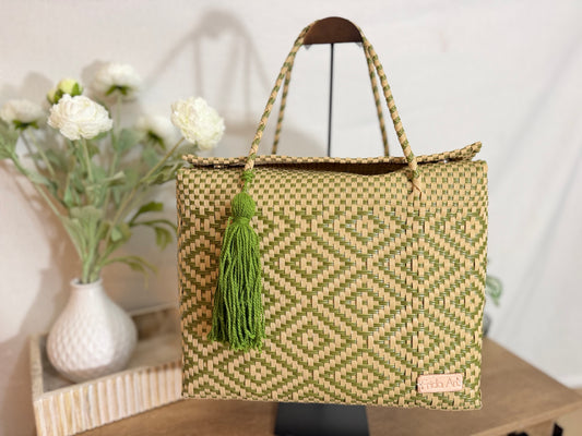 Olive green & beige