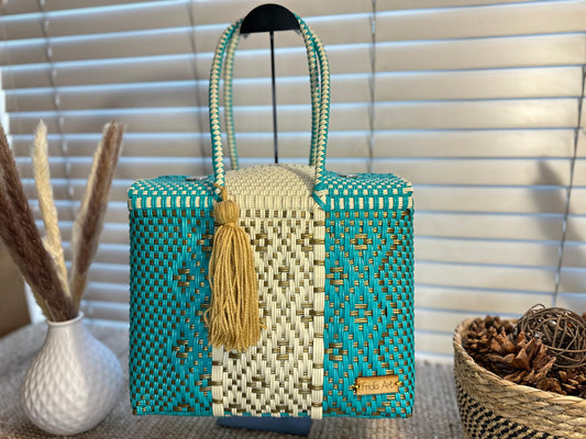 Aqua, beige & gold